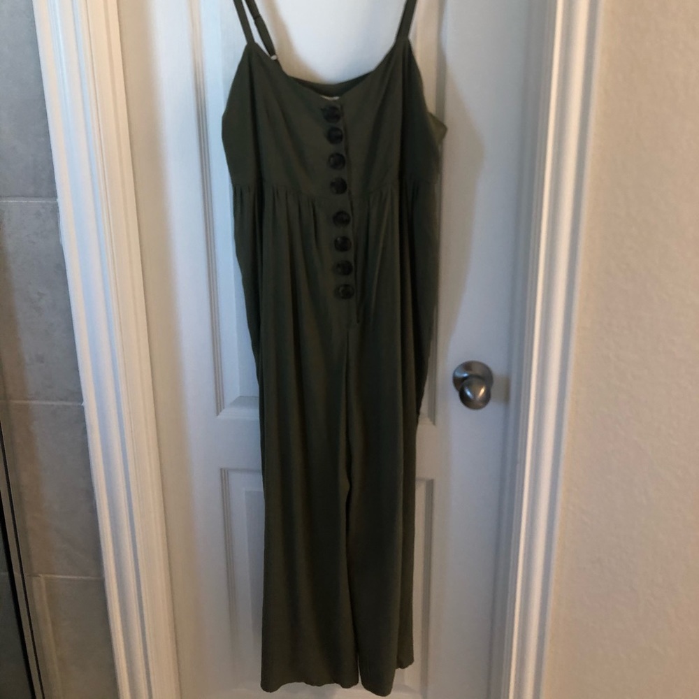 Button front olive jumpsuit
